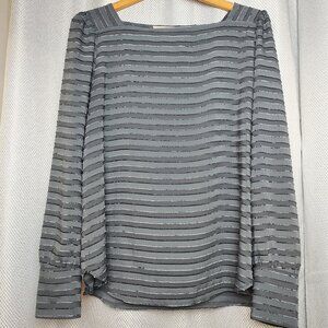 Ann Taylor LOFT Womens Gray Striped Long Sleeve Square Neck Pullover Blouse Med